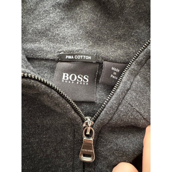HUGO BOSS MENS L 1/2 ZIP CASUAL SWEATER BLACK CHARCOAL GREY PIMA 100% COTTON - Picture 3 of 7